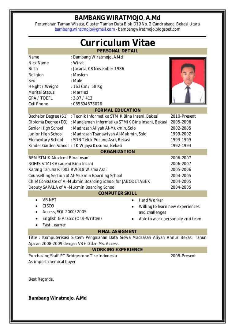 resume pribadi untuk beasiswa bi